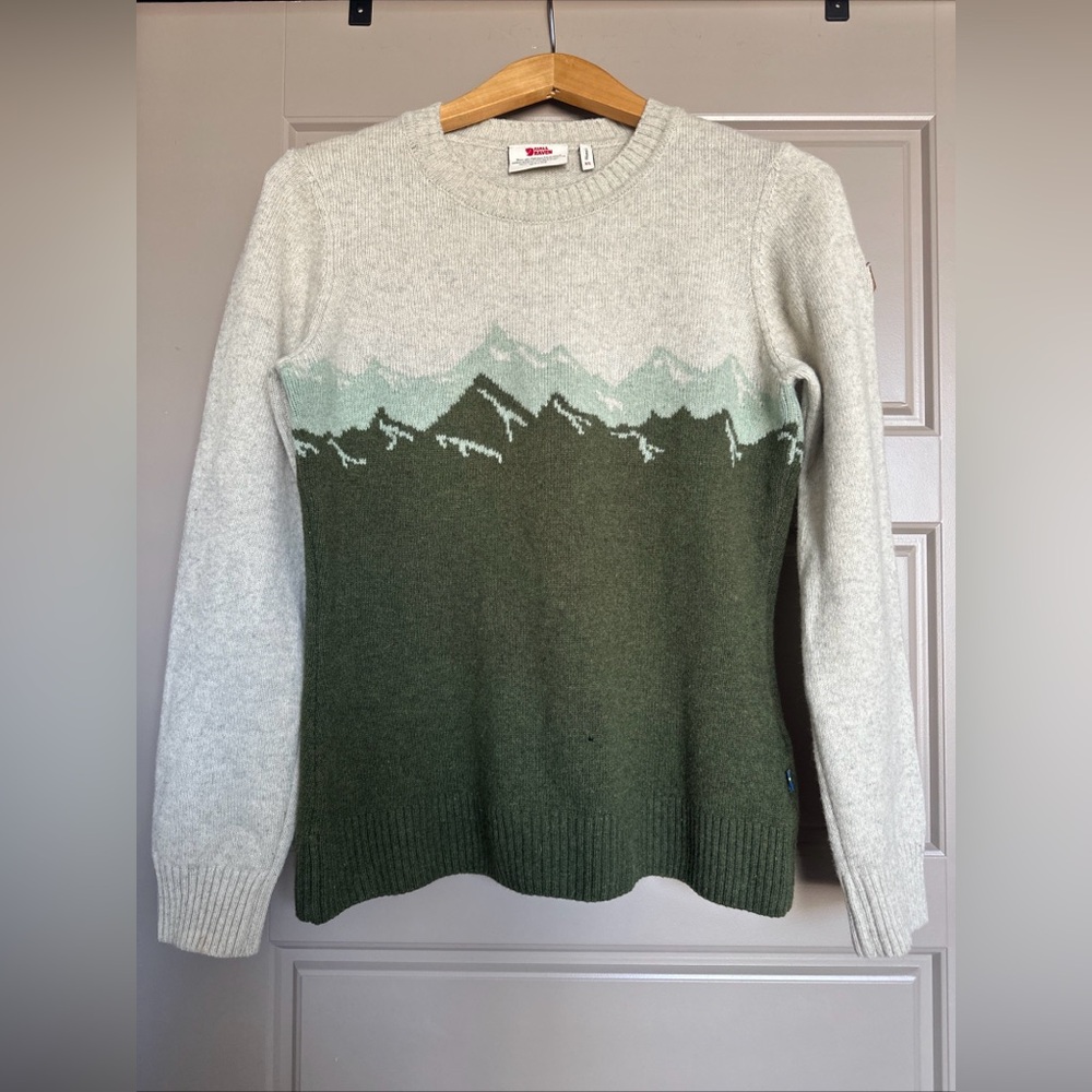 Fjallraven Ovik Women's Knit Sweater, Green Mountains, Greenland Re-Wool, XS